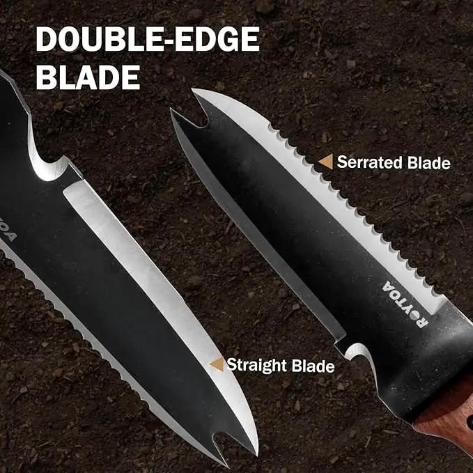 Hori Hori Garden Knife, Garden Tools with Sheath for Weeding,Planting,Digging, 7" Stainless Steel Blade with Cutting Edge, Full-Tang Wood Handle with Hanging Hole by GreenHaven Gardens