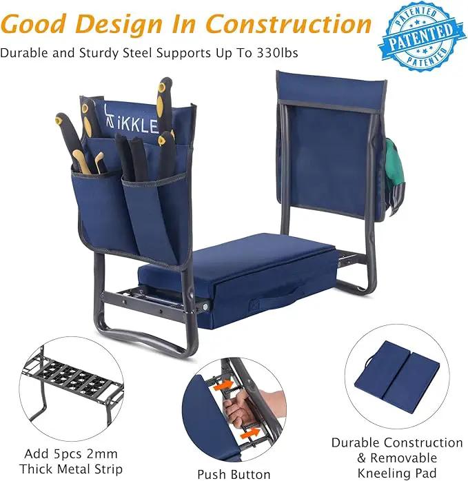 Patented Garden Kneeler and Seat Heavy Duty, Upgraded Garden Bench with Thicker Wider Soft Detachable Kneeling Pad, with 2 Tool Store Pouches, Nice for Mother Father Gardeners by GreenHaven Gardens