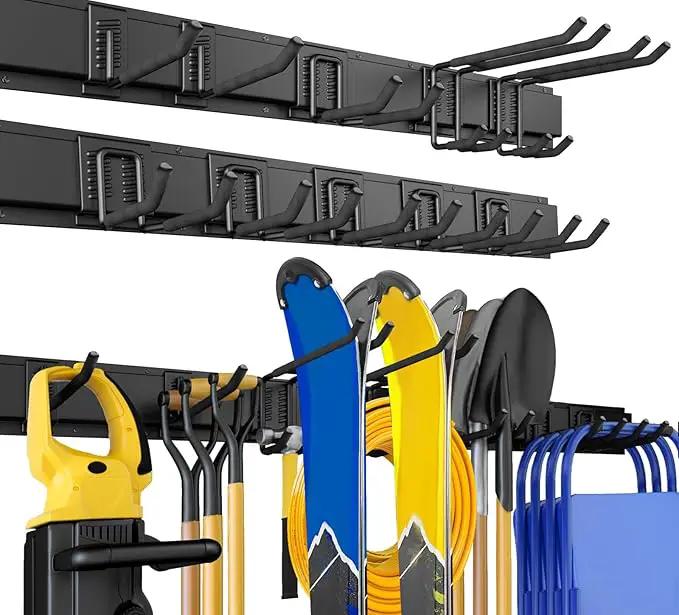 64 Inches Garage Storage, Garage Organization, Wall Mount Garden Tool Organizer, Max 620lbs Adjustable Metal Hooks, Yard Shed Rack, Tool Holder for Hanging Rake Broom Mop Snowboard, Home Gift by GreenHaven Gardens