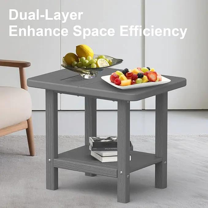 Outdoor Side Table - 2-Tier Storage All Weather Outdoor End Table for Patio - HDPE Morden Easy Maintenance Adirondack Side Table for Pool Porch Balcony Garden Lawn Backyard Outside Indoor by GreenHaven Gardens