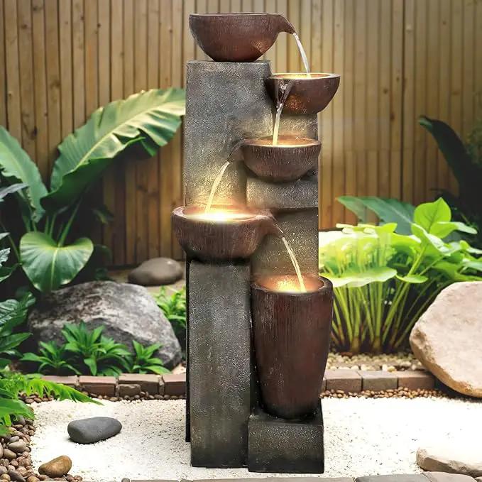 Naturefalls 39.7in.Modern Outdoor Fountain -5-Tier Resin Water Feature, Indoor Outdoor Garden Waterfall Fountain with Contemporary Design&LED Lights for Patio, Yard, Deck, House, Office, Home Decor by GreenHaven Gardens