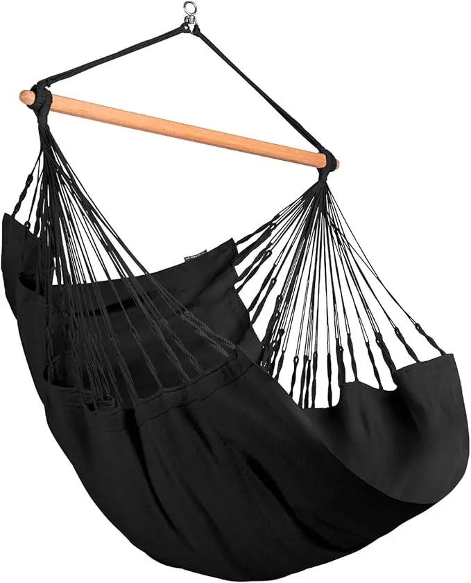 LA SIESTA® - Large Comfort Habana Cotton Hammock Chair & CasaMount - Hanging Chair w/Suspension Kit for Walls Ceilings & Square Beams - Indoor Outdoor Swing Hanging Chair Bedroom Balcony - Onyx by GreenHaven Gardens