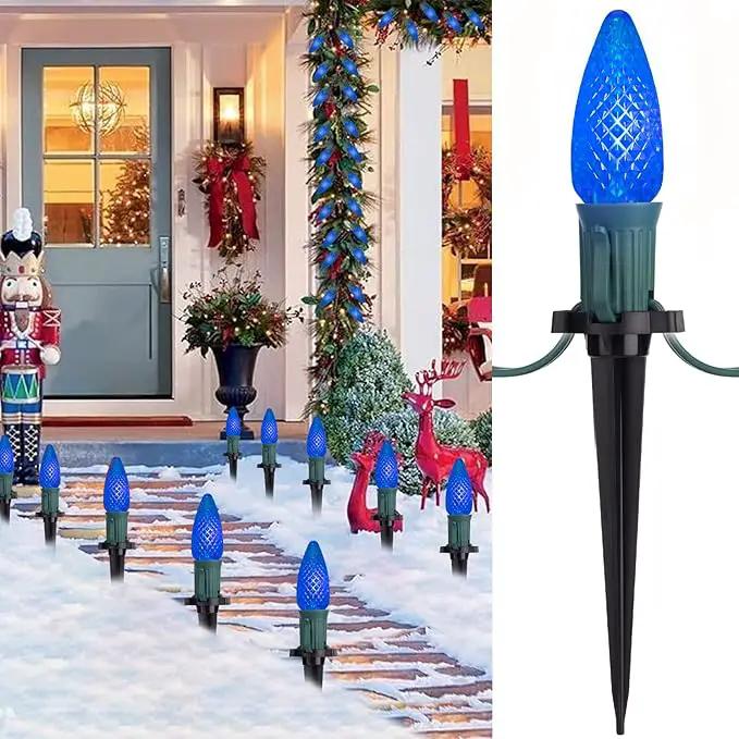 C9 Led Christmas String Lights, 20 Led 25.75 Feet Outdoor Waterproof Strawberry Lights with 20 Stakes, Extendable Green Wire String Lights for Indoor Outside Patio Wedding Party Decoration, Blue by GreenHaven Gardens
