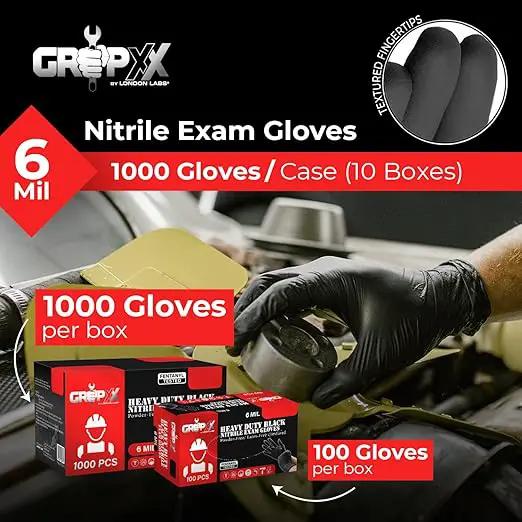 Heavy Duty 6 Mil Black Nitrile Gloves - Disposable, Latex & Powder Free | Mechanic, Food Prep & Tattoo | Rubber Gloves for Cooking, Cleaning & Household |Bulk Case of (1000) by GreenHaven Gardens