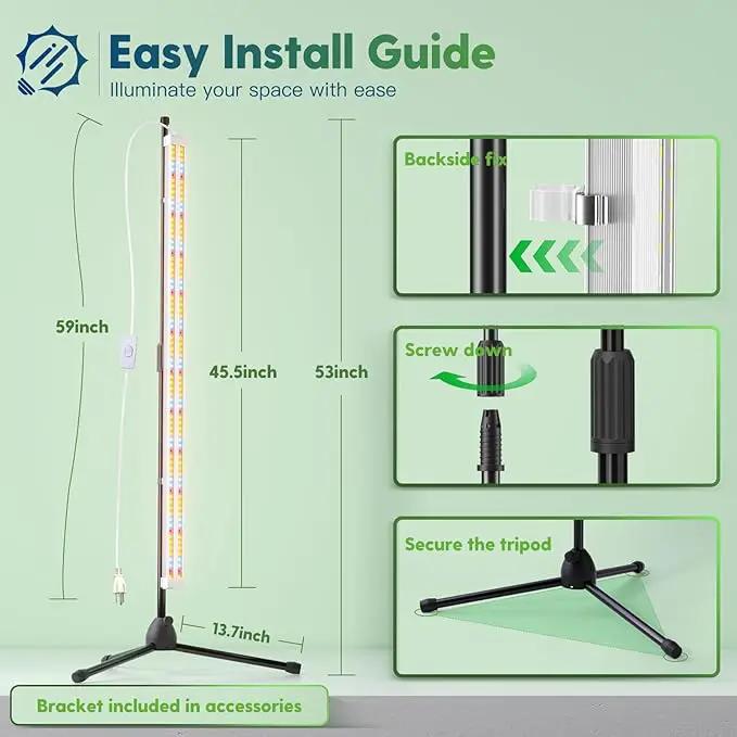 FREELICHT Grow Lights for Indoor Plants with Stand, 40W Full Spectrum, 3 Installation Methods, 4FT LED Plant Grow Light with 53'' Height Adjustable Stand for Hydroponic Seeding Indoor Tall Plants by GreenHaven Gardens