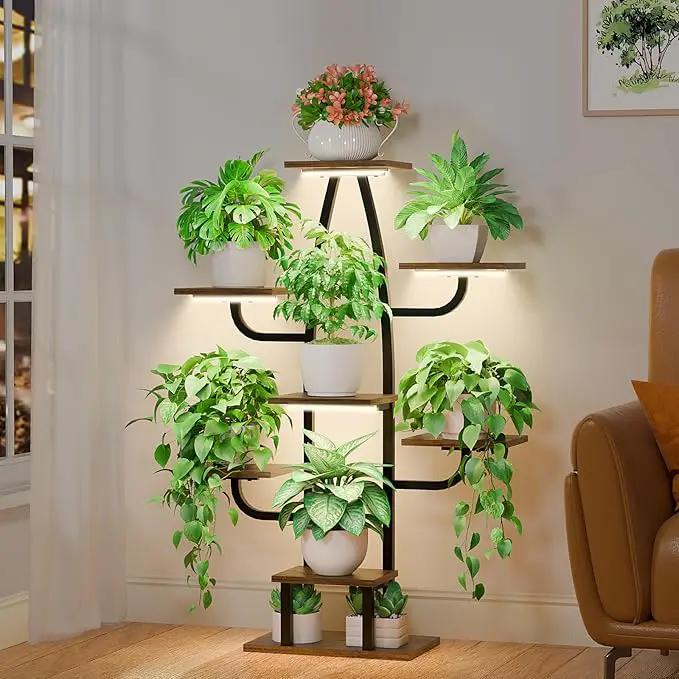 Indoor Plant Stand with Grow Light - 8 Tier Plant Shelf indoor, 43" Corner Stand with Multiple Tiers, Cactus Flower Holder for Living Room, Patio, Hallway by GreenHaven Gardens