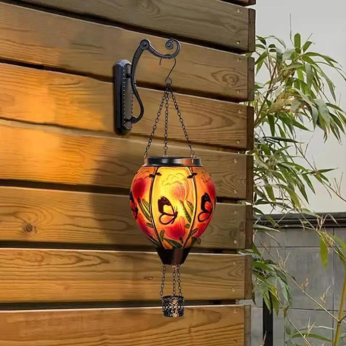 Butterfly Flower Solar Hot Air Balloon Lantern with Flame, Glass Balloon Lantern Outdoor Waterproof Lights, Hanging Solar Lights for Outside Garden Patio Porch Tree Yard Gift for Mom by GreenHaven Gardens