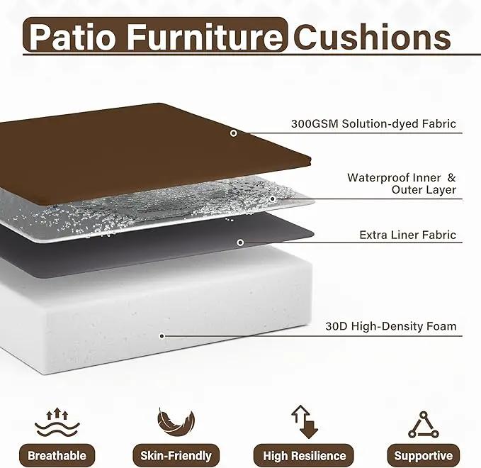 Patio Chair Cushions 19 X 19 X 4 Inch Waterproof Outdoor Seat Cushions for Patio Furniture, Outdoor Sofa Couch Pads with Ties & Handle, Set of 2, Chocolate by GreenHaven Gardens