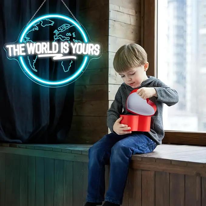 The World Is Yours Neon Sign, Carved Planet The World Is Yours LED Neon Light Signs for Wall Decor, Light Up Signs for Man Cave Game Room Bedroom Birthday Gift by GreenHaven Gardens