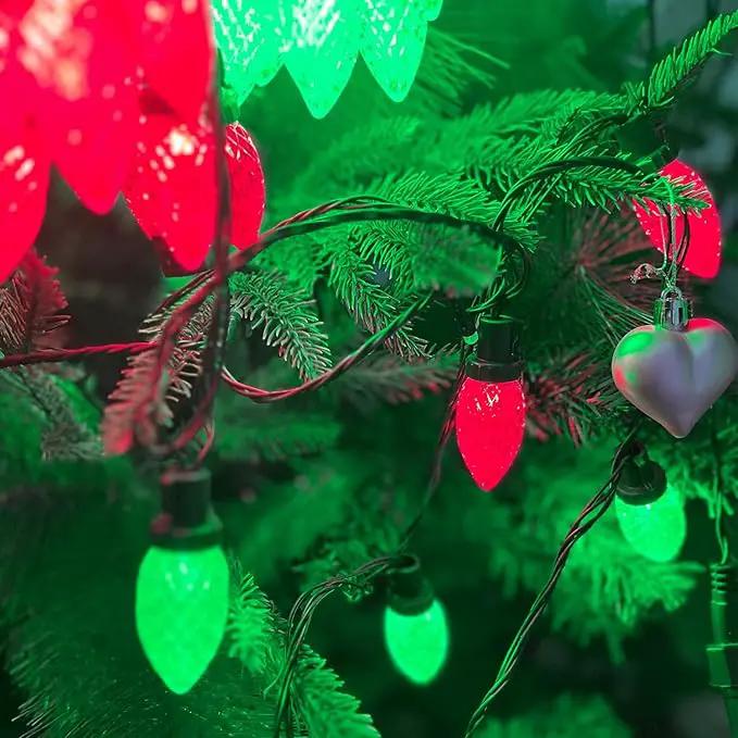 2-Pack C9 Christmas String Lights, 100LED 66FT Waterproof Connectable Green Wire, Plug in Led Outdoor/Indoor Fairy String Lights, for Xmas Tree Garden Patio Wedding Party Decorations (Red and Green)