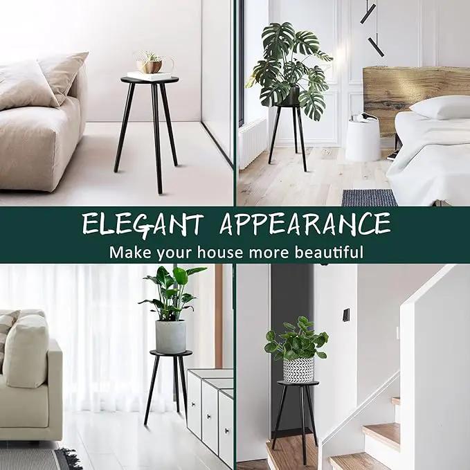 Uneedem Indoor Plant Stand Wood Mid Century Plant Stand for Indoor Plants, Modern Plant Table, 20.5" Tall Plant Holder Stand for Flower Pots, Small Round Side Table, Black by GreenHaven Gardens