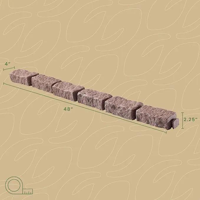 Beuta Landscape Edging | Garden Edging Border | Faux Stone Bricks for Lawn edging, Flower beds, Pathways & Yard Edging– 1 Pack | Each Section Has 6 Bricks 48"L x 4"W x 2.25"H | 3 Spikes |Cobblestone by GreenHaven Gardens