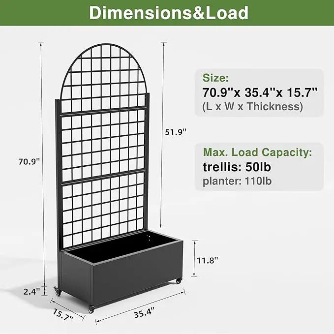 Casaphoria Metal Raised Garden Bed with Trellis and Wheels, 72"x35"x16" Arched Planter Box for Climbing Plants, Vegetables & Vines, Features Drainage Holes and Privacy Screen (Black-Grid) by GreenHaven Gardens