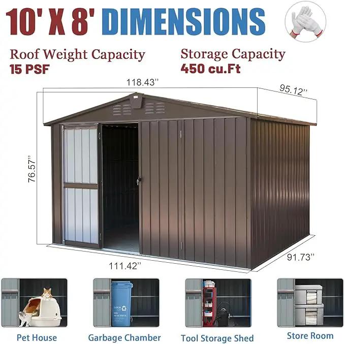 Domi Outdoor Storage Shed 10' x 8’, Metal Garden Shed with Galvanized Steel Frame for Bike, Tools, Lawn Mowers, Pool Toys, Outdoor Storage Cabinet with Lockable Door for Garden Lawn Patio (Dark Brown) by GreenHaven Gardens