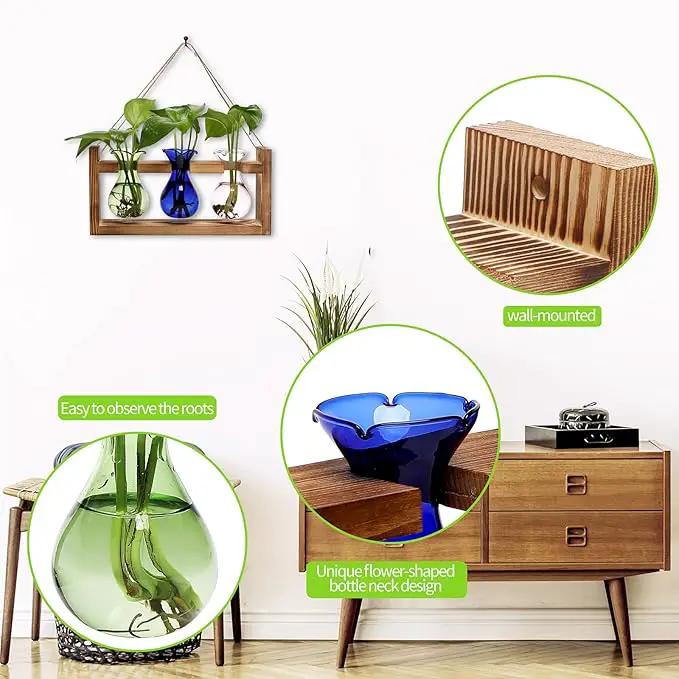 Plant Propagation Station Plant Terrarium Unique Birthday Gifts for Women Plant Lovers Home Office Decor Planter with Wooden Stand - 3 Bulb Glass Vase by GreenHaven Gardens