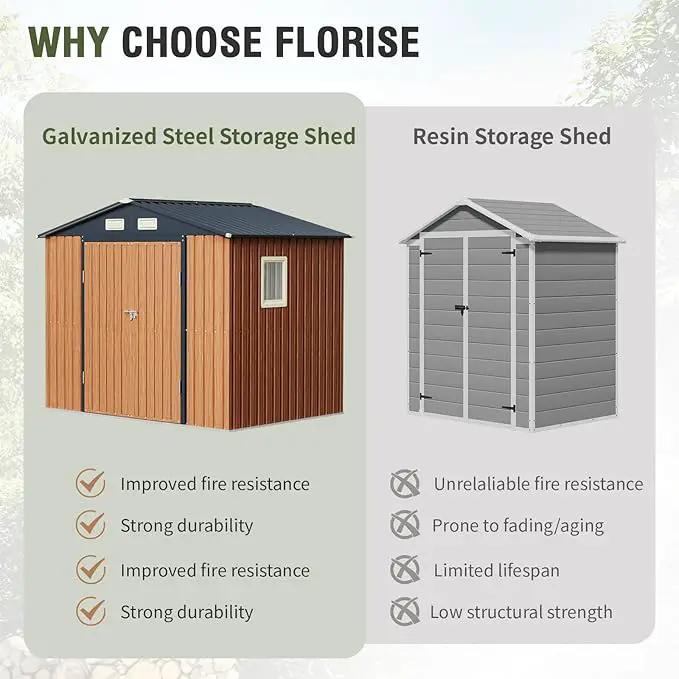 8x6 Ft Storage Shed, Large Outdoor Shed with Floor Base, Window, Lockable Doors, Outside Steel Shed for Garden, Backyard, Lawn, Patio Utility, Tool Storage by GreenHaven Gardens