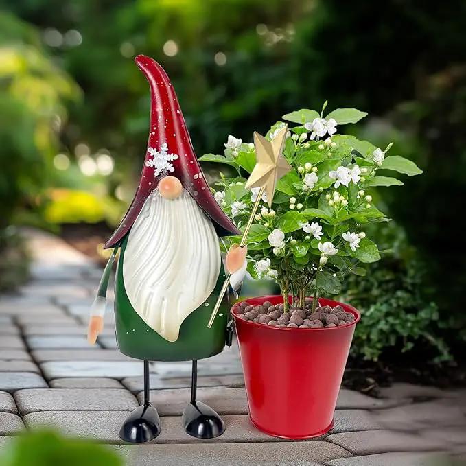 HONGLAND Outdoor Decorations Metal Gnome Yard Art Garden Gnomes Statue 13 Inch Santa Figurine, Succulent Flower Pot, Fun Metal Planter by GreenHaven Gardens