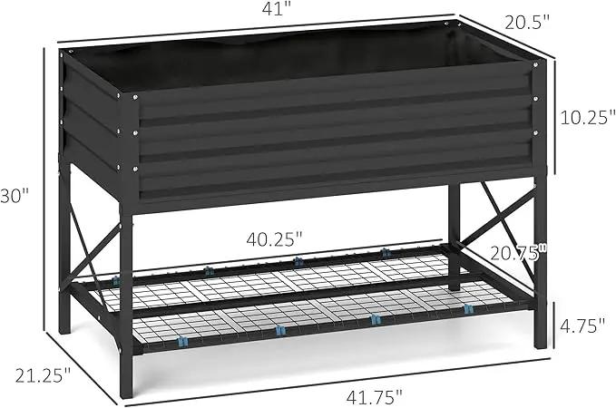 Outsunny Raised Garden Bed with Galvanized Steel Frame, Storage Shelf and Bed Liner, Elevated Planter Box with Legs for Vegetables, Flowers, Herbs, Dark Gray by GreenHaven Gardens