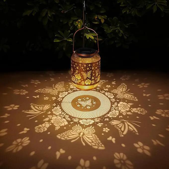 2 Pack Butterfly Solar Lanterns Outdoor Waterproof Rose Garden Decor Gifts for Women Mom Grandma Hanging Solar Lights Metal Lantern Decoration Outside for Yard, Patio, Backyard, Porch by GreenHaven Gardens