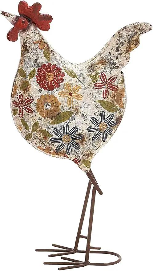Deco 79 Metal Rooster Decorative Garden Sculpture Indoor Outdoor Distressed Standing Garden Statue with U Shaped Feet, Outdoor Sculpture 10" x 5" x 17", Cream by GreenHaven Gardens