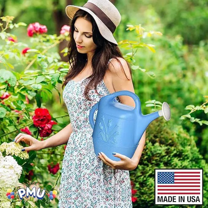 PMU 2 Gallon Watering Can - Garden Watering Can for Indoor & Outdoor Plants - Plastic Water Can with Detachable Sprinkler Head - Large Water Pot, Made in USA - Blue Pkg/6 by GreenHaven Gardens