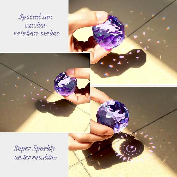 Fonmy Gazing Ball Spiral Tail -Decorative Wind Spinner Sun Catcher Rainbow Maker 11 inch Tail and 2 inch Purple Crystal Orb. Indoor Outdoor Garden Decoration -13 inch Height by GreenHaven Gardens