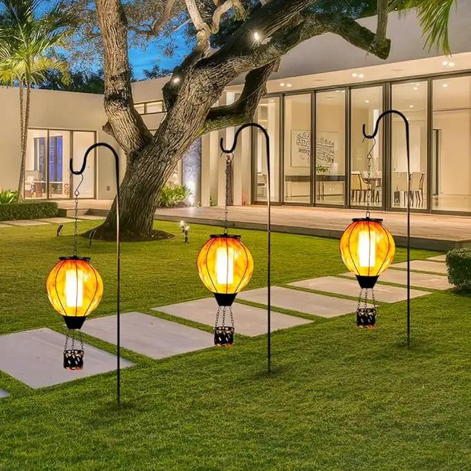 Hot Air Balloon Solar Lanterns with Flickering Flame Light,Glass Hanging Solar Lanterns Outdoor Waterproof Hot Air Balloon Light for Patio Yard Garden Decor Mother Day Gifts for Women(Yellow) by GreenHaven Gardens