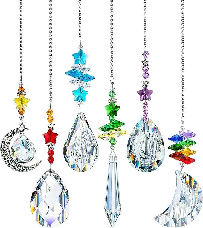 H&D HYALINE & DORA 6PCS Suncatchers Crystal Chandelier Prism Hanging Ornament for Window Home Garden,Rainbow Maker Crystal Pendant by GreenHaven Gardens
