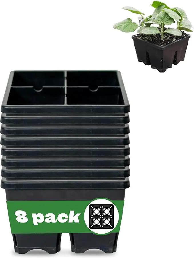 Epic Gardening Reusable Seed Starter Tray - 4 Cell 3"/8 Seedling Starter Trays - Easy Watering, Indoor Greenhouse, Plant Starter, Gardener-Friendly for Seedlings | UV-Treated & BPA-Free - Black by GreenHaven Gardens