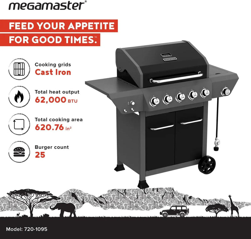 5-Burner Gas Grill with Side Burner, 66,000 BTUs, 753 SQ. In. Cooking Area, 2 Wheel Transport, Propane BBQ Grill with for Outdoor Cooking, Patios, and More - 720-1095 by GreenHaven Gardens