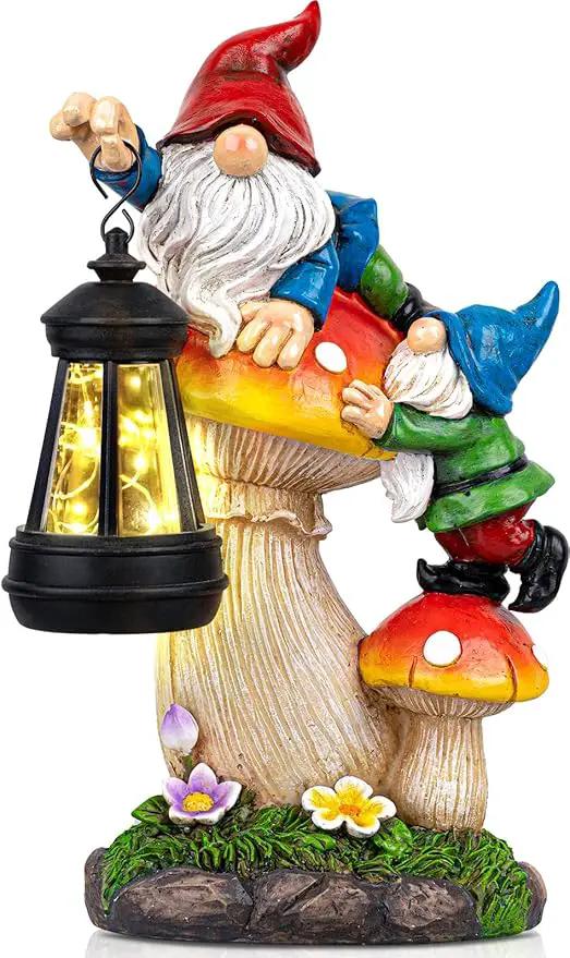 C&Y&G&X Solar Garden Gnome Statue - Waterproof Outdoor Mushroom Decor with Solar Lantern LED Lights for Yard, Lawn, Patio – Ideal Gifts for Mom Grandma Women Wife Sister by GreenHaven Gardens