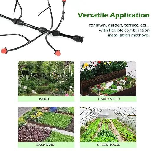 Adjustable Drip Irrigation System for Garden,Lawn Patio, Raised Beds - Automatic Irrigation Kits and Drip Emitters with 1/2" and 1/4" Irrigation Tubing (49FT + 49FT) by GreenHaven Gardens