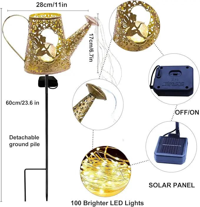 VOOKRY Solar Watering Can with Lights, Outdoor Garden Solar Lights Pathway Stake Lights Waterfall Fairy Lights Decorative Lights for Walkway, Yard, Lawn, Patio, Gardening gifts for Women, Mother's Day by GreenHaven Gardens