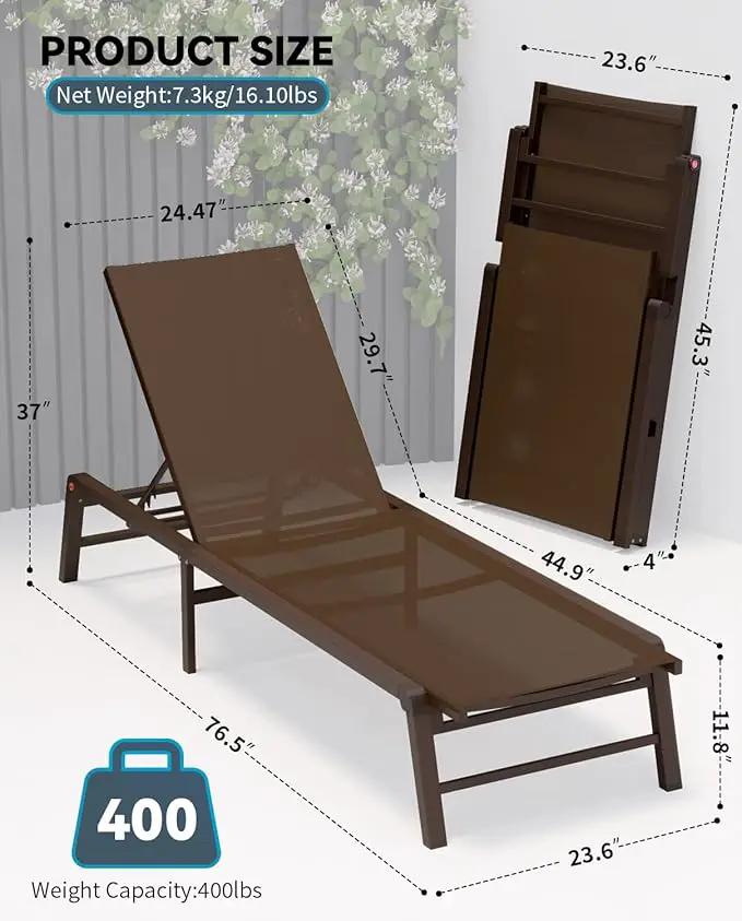 Aluminum Chaise Lounge Chair Outdoor, Foldable Patio Lounge Chair 2 Sets Assemble-Free, Pool Lounge Chairs with 5 Adjustable Backrest, Outdoor Lounge Chairs for Outside Poolside Beach Lawn Brown by GreenHaven Gardens