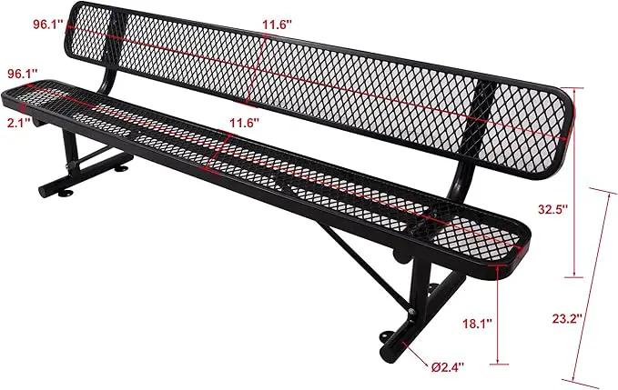 4/6/8 Feet Park Bench for Outside Heavy Duty Metal, Garden Benches Outdoor Bench with Backrest & Portable Frame, for Shopping Malls Stores Parks Patios Decks, Black by GreenHaven Gardens