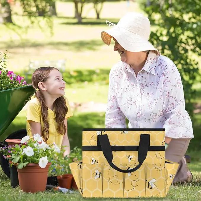 Yellow Bee Gardening Tool Bag,Heavy Duty Garden Tote Bag,Portable Oxford Gardening Storage Basket Organizer Handbag with Pockets Handle,Hand Tools Gifts for Outdoor Garden Lawn Yard by GreenHaven Gardens