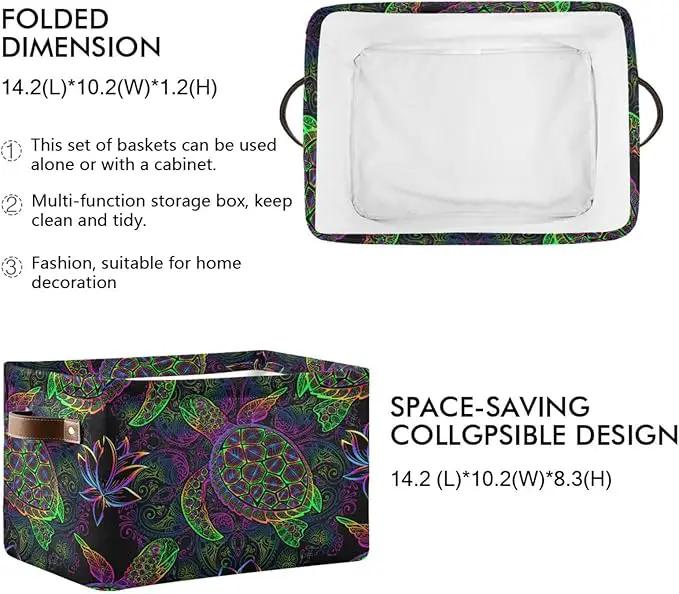 Rectangular Storage Basket Neon Animal Turtle Tortoise Organizer Bin Shelf Baskets For Clothes For Home Office Dorm by GreenHaven Gardens