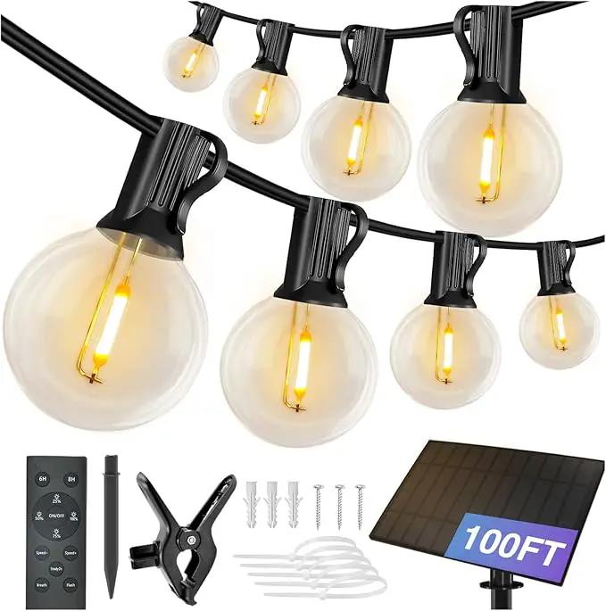 DAYBETTER 100FT Solar String Lights Outdoor Waterproof with Remote,50 LED Bulbs Dimmable&Timer,Patio Lights 3 Installation-Clips,Stakes&Nails for Outside Porch Garden Backyard Bistro by GreenHaven Gardens