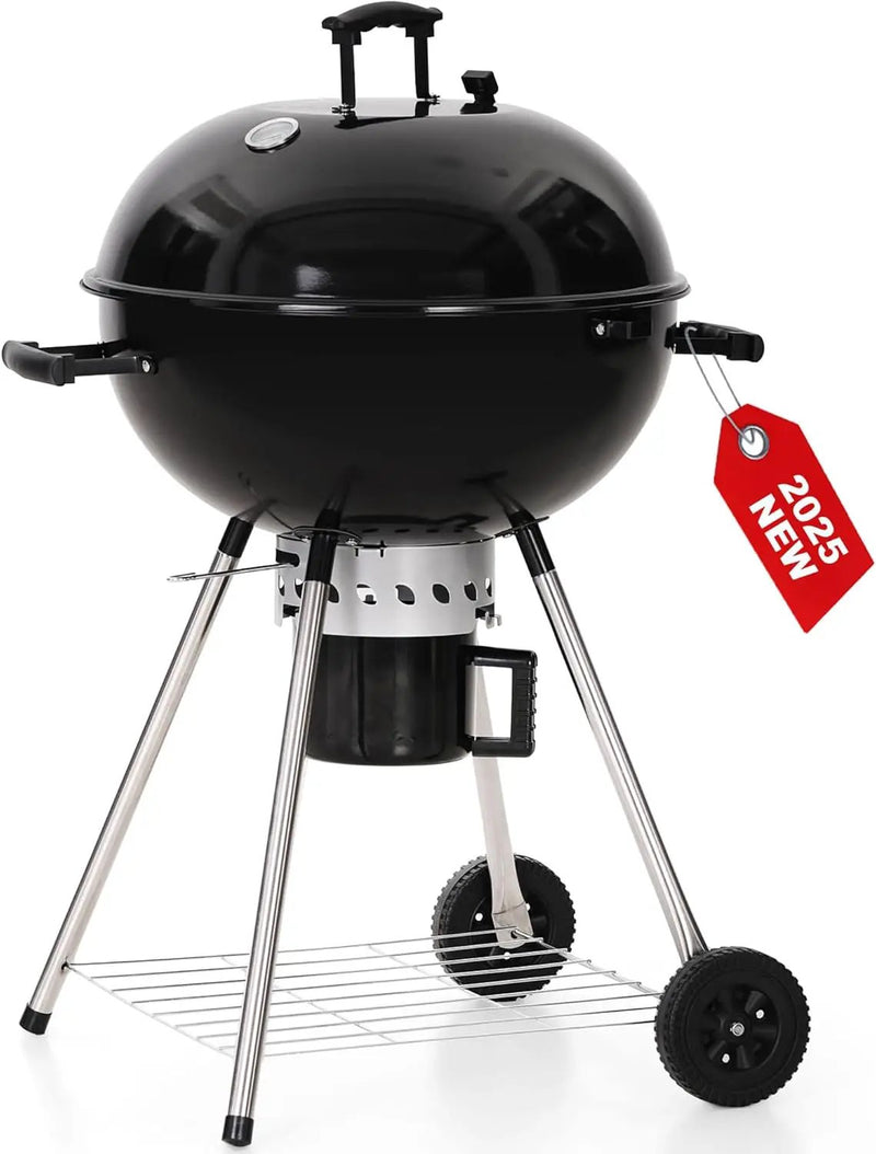 GREEN PARTY 22 inch Kettle Charcoal BBQ Grill with Wheels, Portable Charcoal Grill with Porcelain-Enameled Lid & Ash Catcher for Outdoor Cooking Barbecue Camping Picnics Tailgating by GreenHaven Gardens