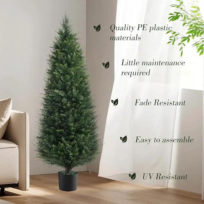 Two 4ft Artificial Plants Topairy Faux Cedar Trees for Outdoor Planters, 48IN Tall Fake Pine Bushes UV Resistant Large Potted Shrubs for Front Porch Décor by GreenHaven Gardens
