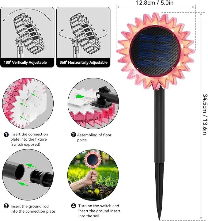 Outdoor Solar Lights, 6 Pack Led Solar Sunflower Lights, Stake/Wall 2-in-1 Waterproof Solar Garden Lights for Yard, Landscape, Fence, Patio, Driveway, Pathway, Backyard Decoration (Warm White) by GreenHaven Gardens