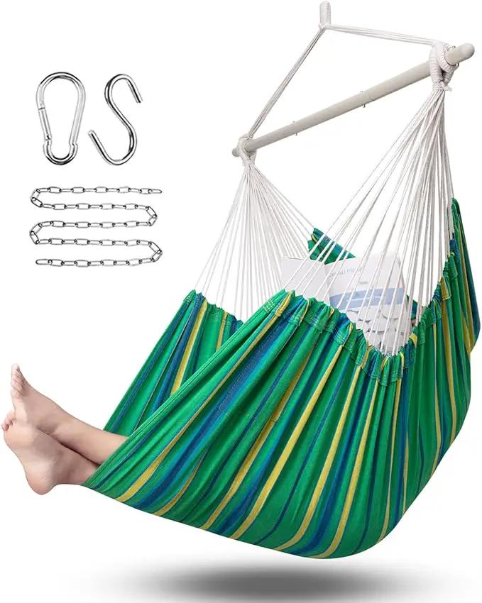 ADVOKAIR Hammock Chair Hanging Chair Rope Swing XXL - Max 500lbs, 70in Large Hammock Swing Chair -Portable Steel Spreader Bar with Anti-Slip Rings-Roomy & Strong by GreenHaven Gardens