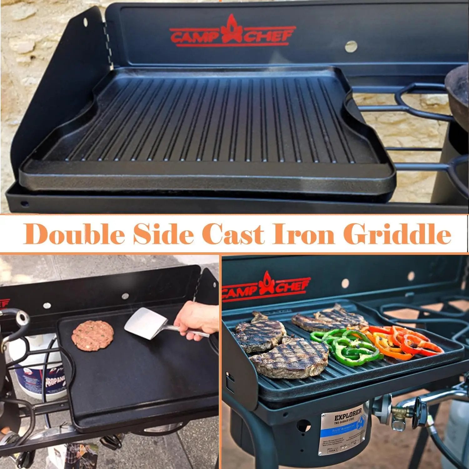 2-in-1 Reversible 14” x 16” Pre-Seasoned Cast Iron Cooking Griddle for Gas Stove/Charcoal/Electric/Propane/Gas Grill, Flat Griddle Top Plate for Camping Tailgating by GreenHaven Gardens