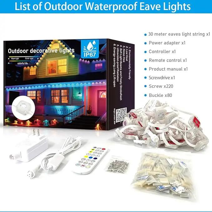 100ft Permanent Outdoor Lights for House, IP67 Waterproof RGB+IC LED Eaves Lights, 54 Scene Modes Outdoor Lighting for Christmas Garden Party Holiday Decorations, with App/Remote Control by GreenHaven Gardens