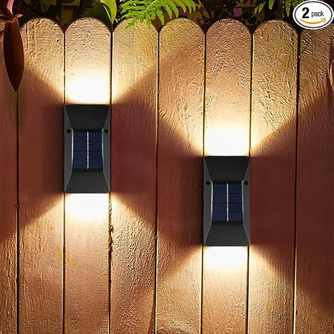 2 Pack Solar Wall Lamps, Solar Fence Lights, Deck Light, LED Solar Wall Lights for Home Garden Porch, Up and Down Lighting Lamp (White Light) by GreenHaven Gardens