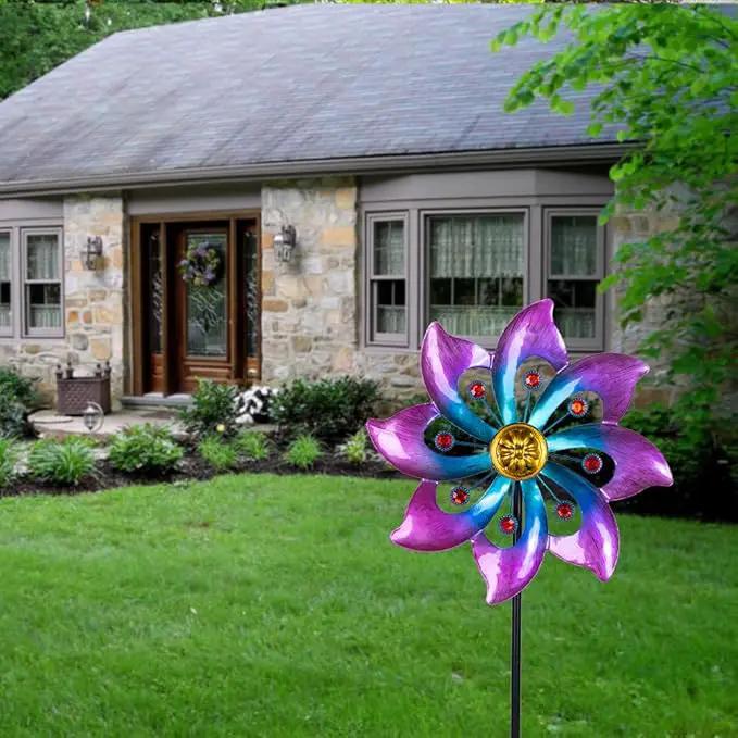 VEWOGARDEN Garden Metal Flower Wind Spinners Outdoor, Kinetic Wind Sculptures & Spinners for Yard Lawn Patio Decorations, Blue-Purple by GreenHaven Gardens