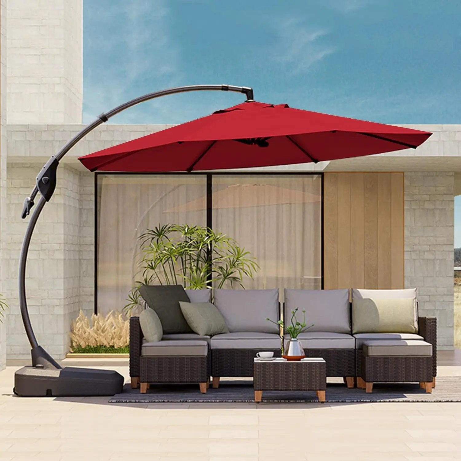 Grand patio 11FT Cantilever Umbrella with Base Outdoor Round Aluminum Offset Umbrella for Garden Backyard (Red, 11 FT) by GreenHaven Gardens