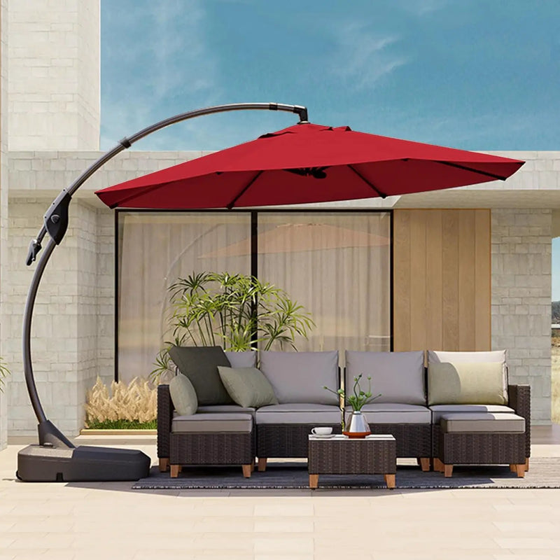 Grand patio 11FT Cantilever Umbrella with Base Outdoor Round Aluminum Offset Umbrella for Garden Backyard (Red, 11 FT) by GreenHaven Gardens