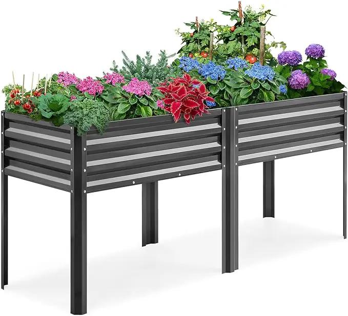 KING BIRD Raised Garden Bed with Legs Galvanized Large Elevated Planter Box for Backyard, Patio, Balcony, 600lb Capacity, Dark Grey 70.9x22.8x31.5 in by GreenHaven Gardens