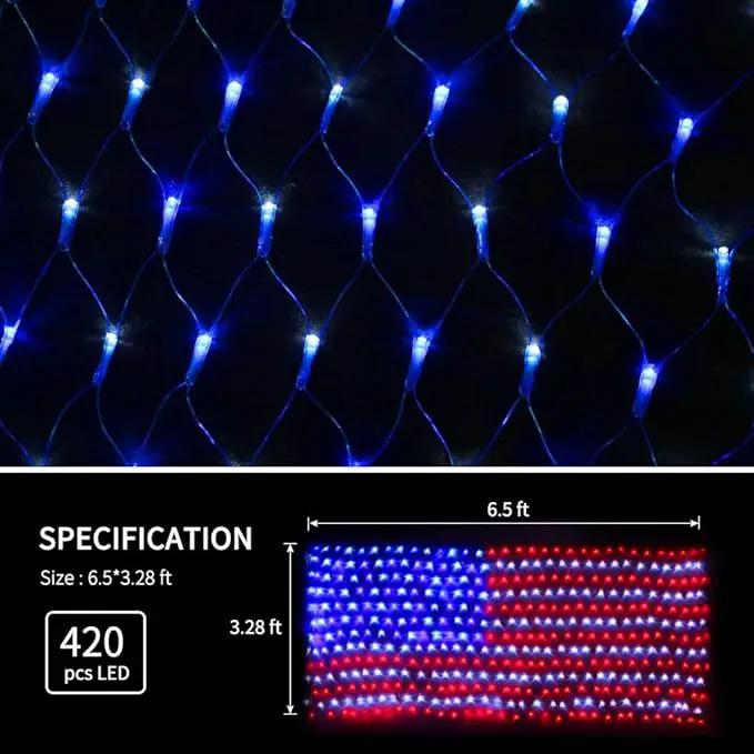 XTF2015 Solar American Flag Lights, 2 in 1 Solar Powered & Plug in American Flag Light, 420 LED Waterproof Patriotic Ornaments for Memorial Day, Independence Day, 4th of July, Party, Yard Decorations by GreenHaven Gardens